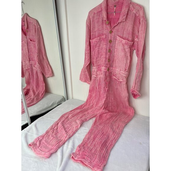 Free People Madrid Double Cloth Cotton Gauze Lightweight One Piece Pink M - Picture 2 of 6